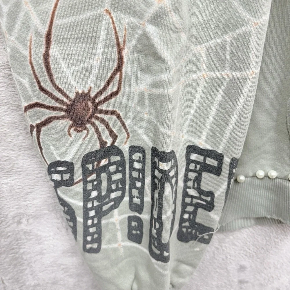 Stray Web Crawler‎ Skull Full Zip Hoodie Mens 2XL Green Spider Y2K Pearls NWT